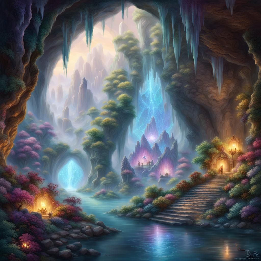 Ethereal fantasy crystal cavern
