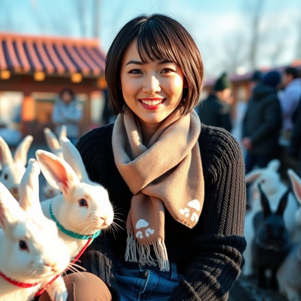Thai Woman in Rabbit Paradise, Holly Hobbie Style