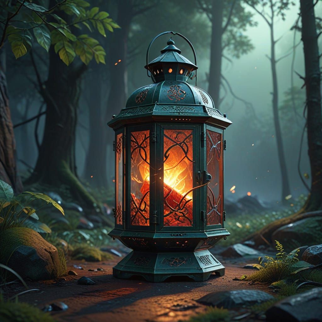 Enchanted Lantern Radiates Warmth in a Fantastical Scene