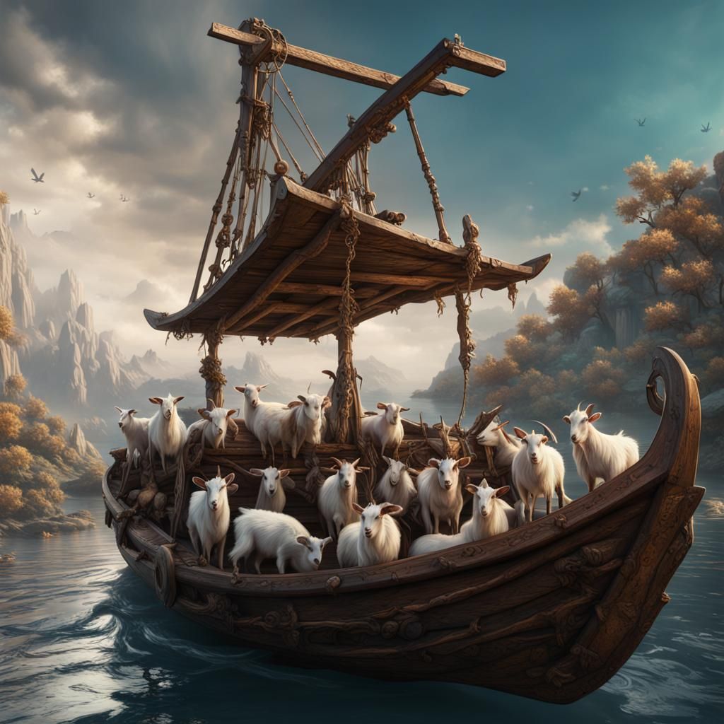 A Boat Filled With Goats - Ai Generated Artwork - Nightcafe Creator