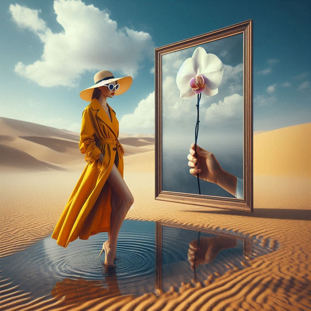 Woman in raincoat and orchid