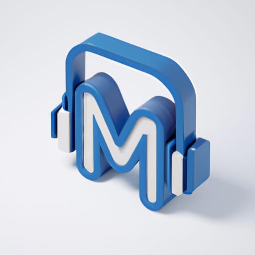 An Icon of the letter M wearing headphones in 3d render isometric perspective retroism in blue with white background