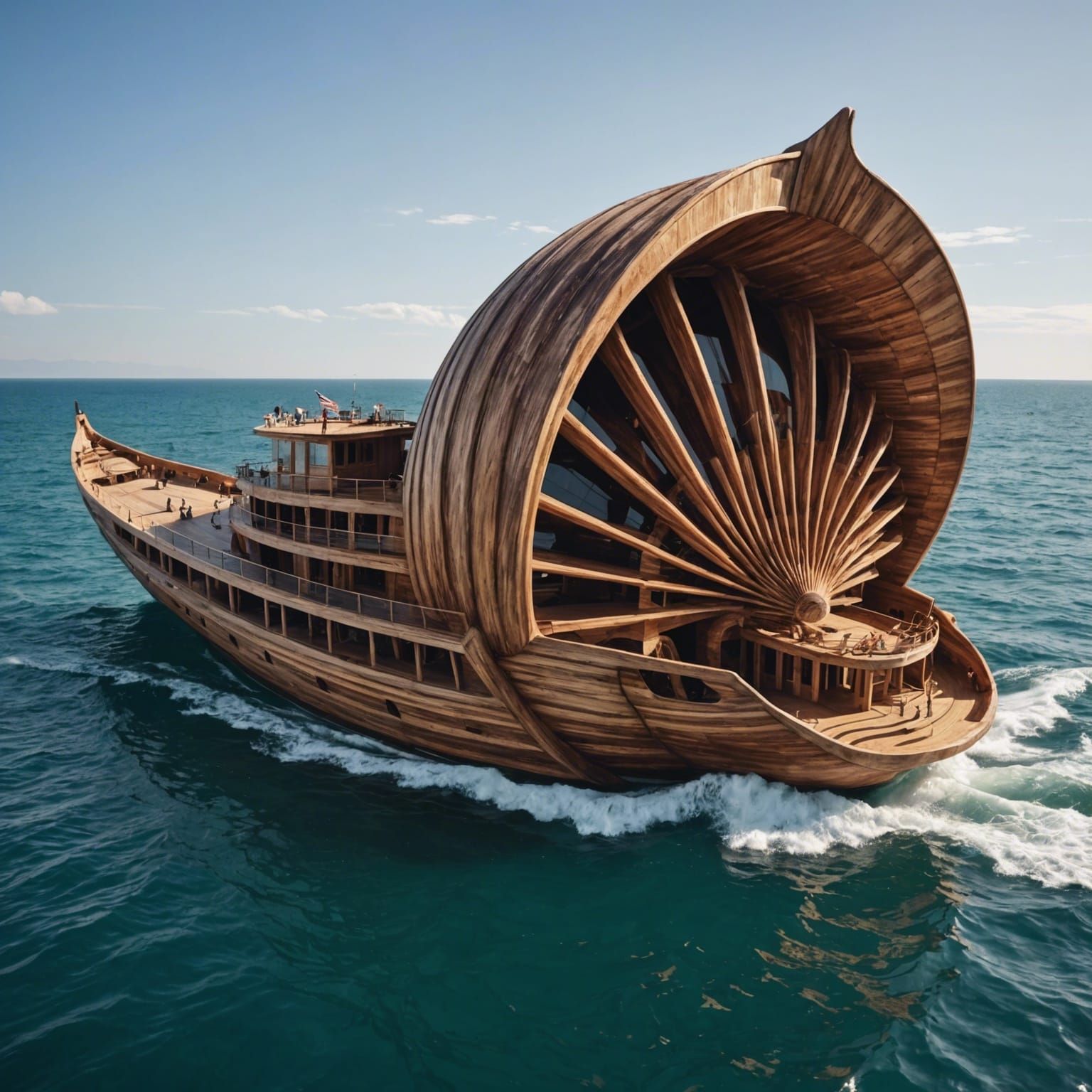 Wooden boat in the shape of a sea shell  by @koala_bee