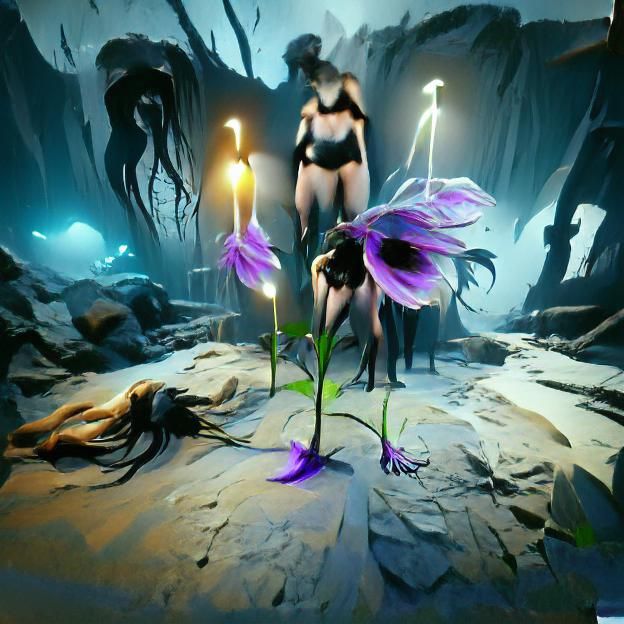 Death flower concept art woman naked dark abyss light hope u...