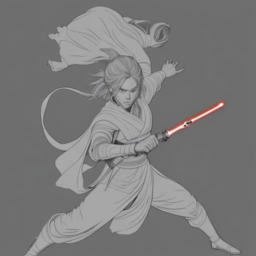 Star Wars jedi in the style of Demon Slayer, animation art, thin outlines   by @Simon