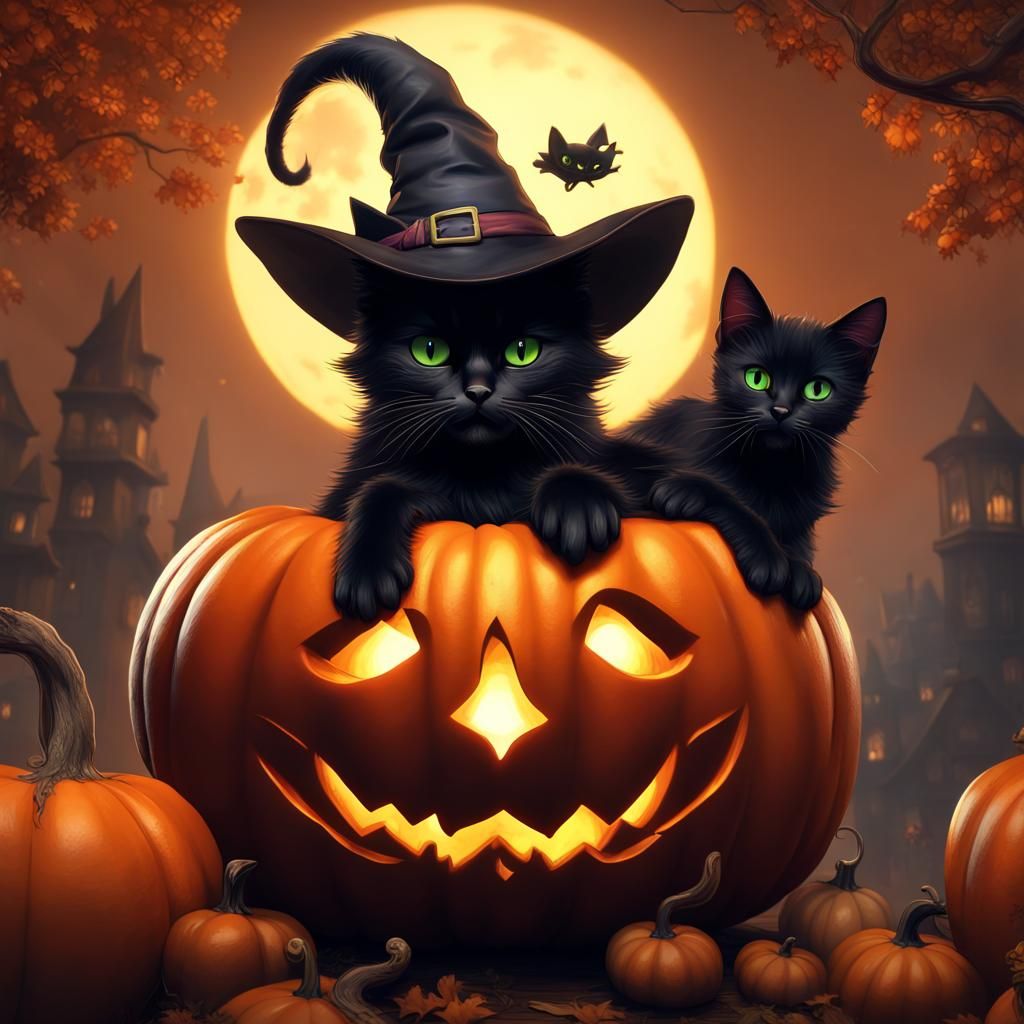 Cats in a pumpkin - AI Generated Artwork - NightCafe Creator