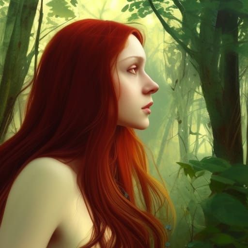 Beautiful red haired Female in forest