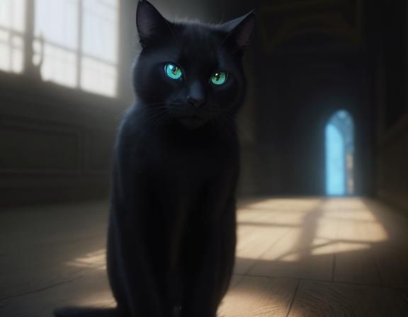 Beautiful Black Cat With Blue Eyes Cool Colors Digital Art 8K beautiful-black-cat-with-blue-eyes-cool-colors-digital-art-8k