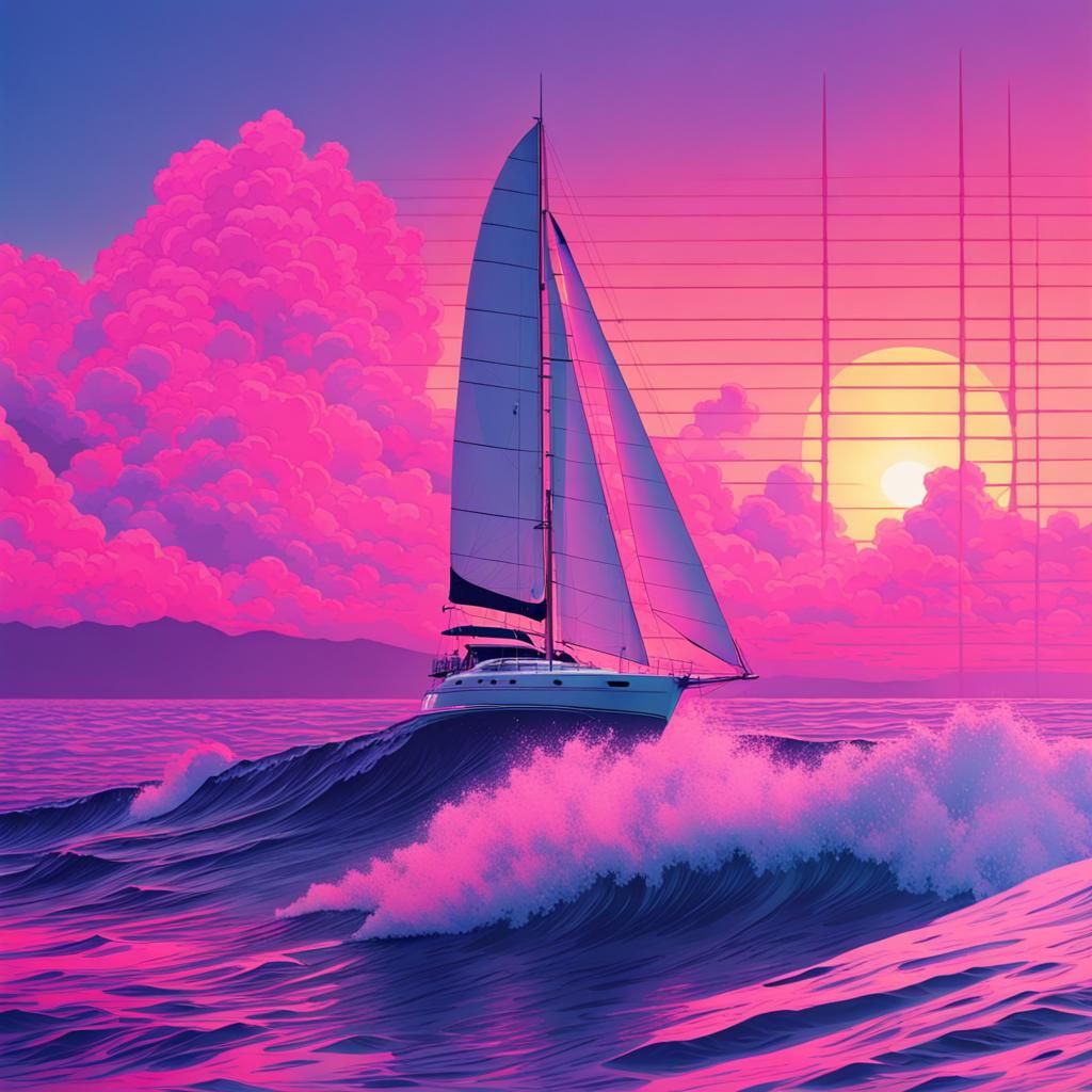 Vaporwave yacht  by @Orbitalrealm