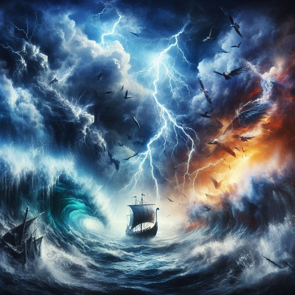 Violent thunderstorm at sea