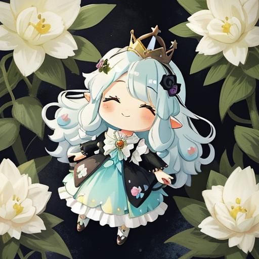 Delightful fairy princess, wearing a little crown, soft tones fairy clothes outfit, beautiful fantasy background, long curly hair oil paint...