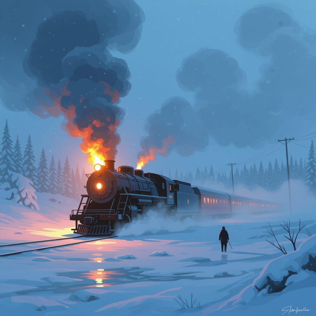 Frozen Flames in Icy Mist: A Digital Painting