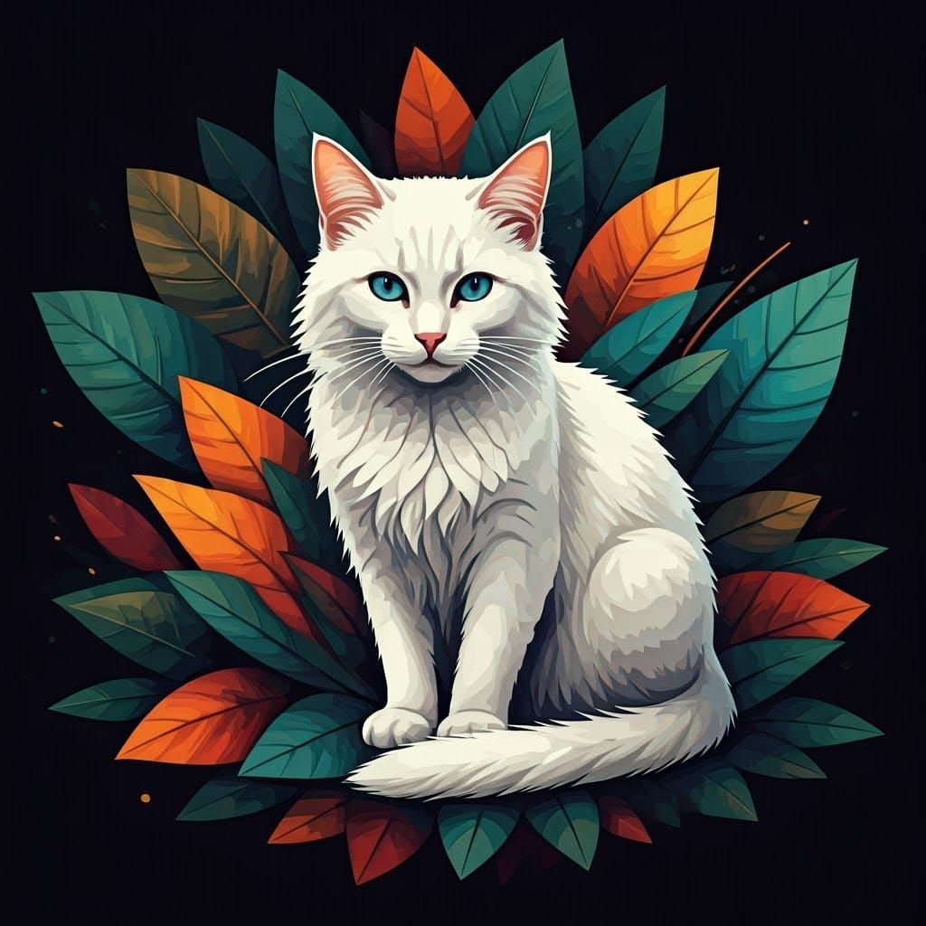 White Cat in Geometric Art Deco Neo-Cubism