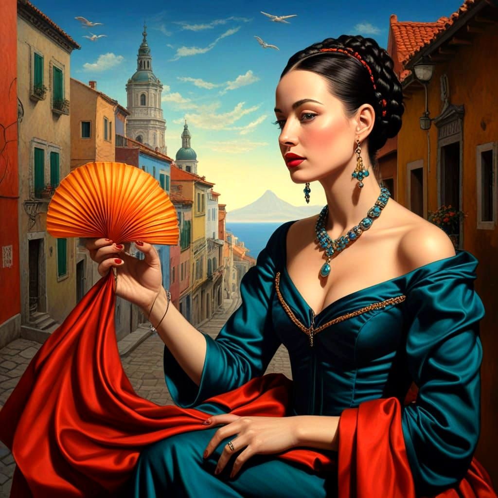 Surrealistic Portrait of a Happy Lady in Exotic Attire