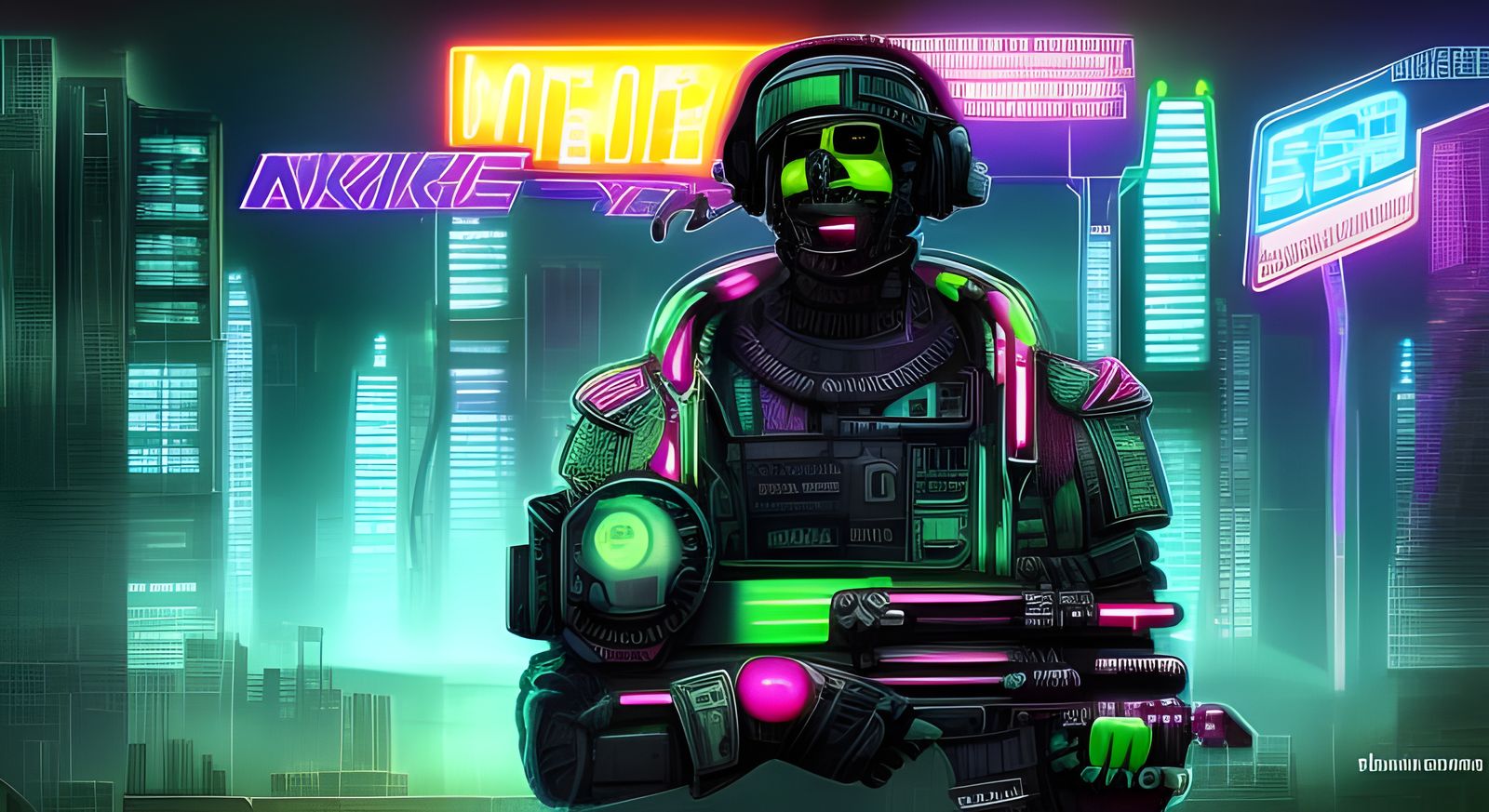 Neon Cyberpunk Machine Soldier