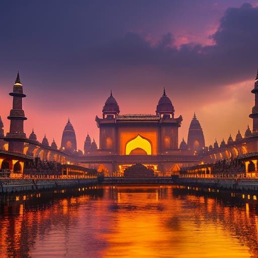 Maharashtra India at sunset, magical light, realistic, maste...