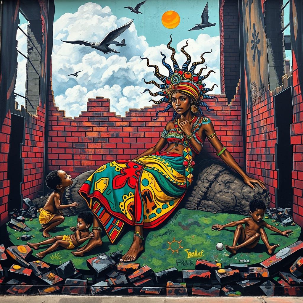 Mother Goddess Emerges from Ruins in Vibrant Futuro-Primitiv...