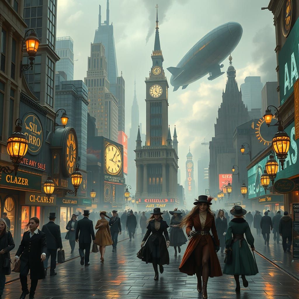 A futuristic cityscape in 2025, envisioned through the lens of Jules Verne's industrial-era optimism ...  by @Wesly 