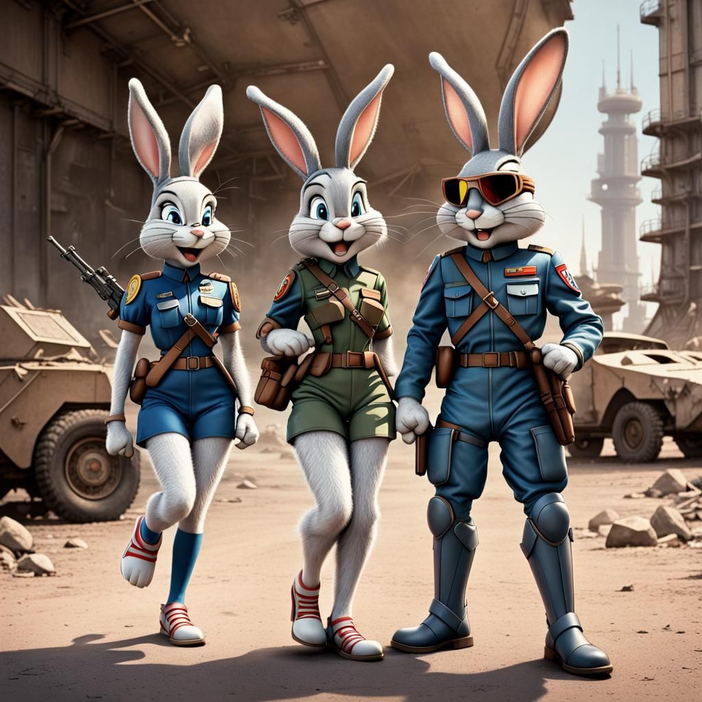 Bugs Bunny and Babs as Soldiers of the Future AI Generated Artwork