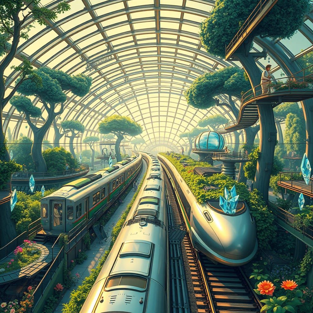 Solarpunk train station   by @IMO