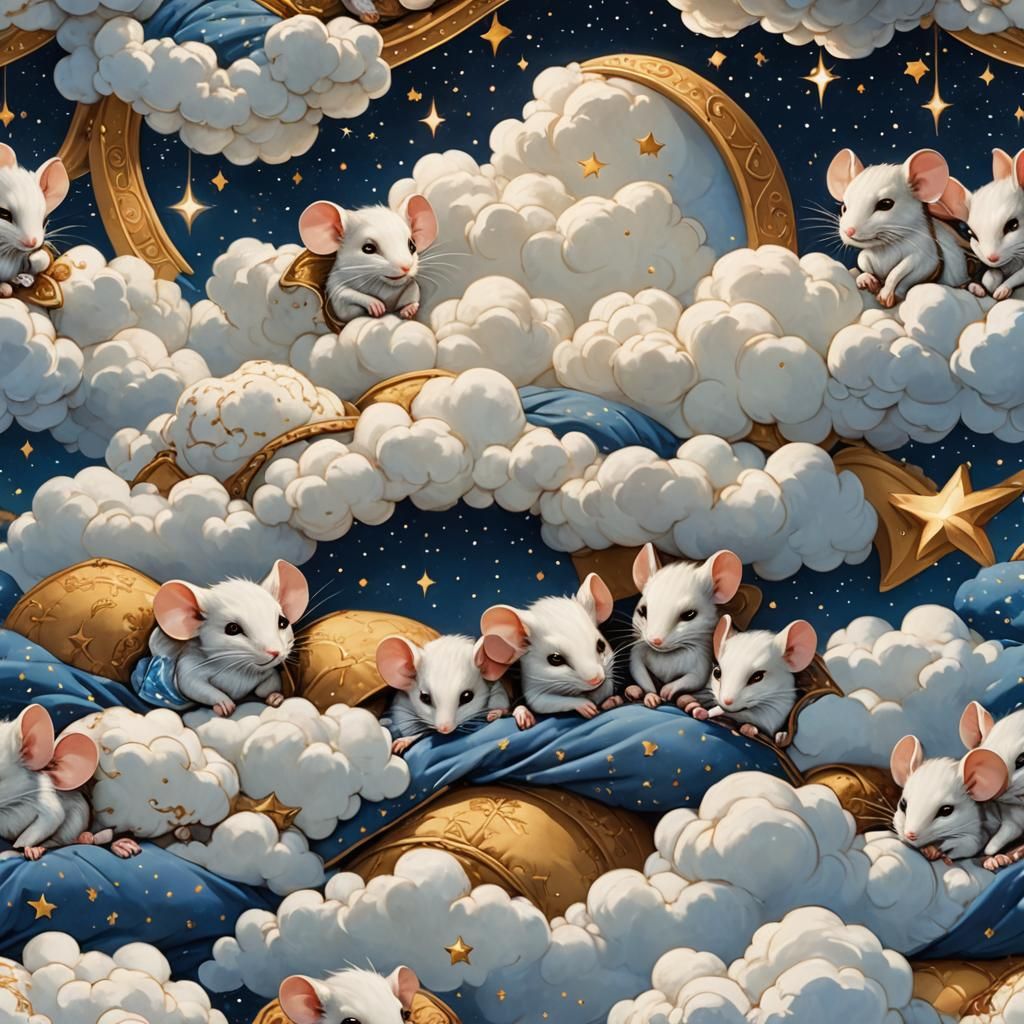 Mice Sleeping Under Starry Clouds Fantasy Art