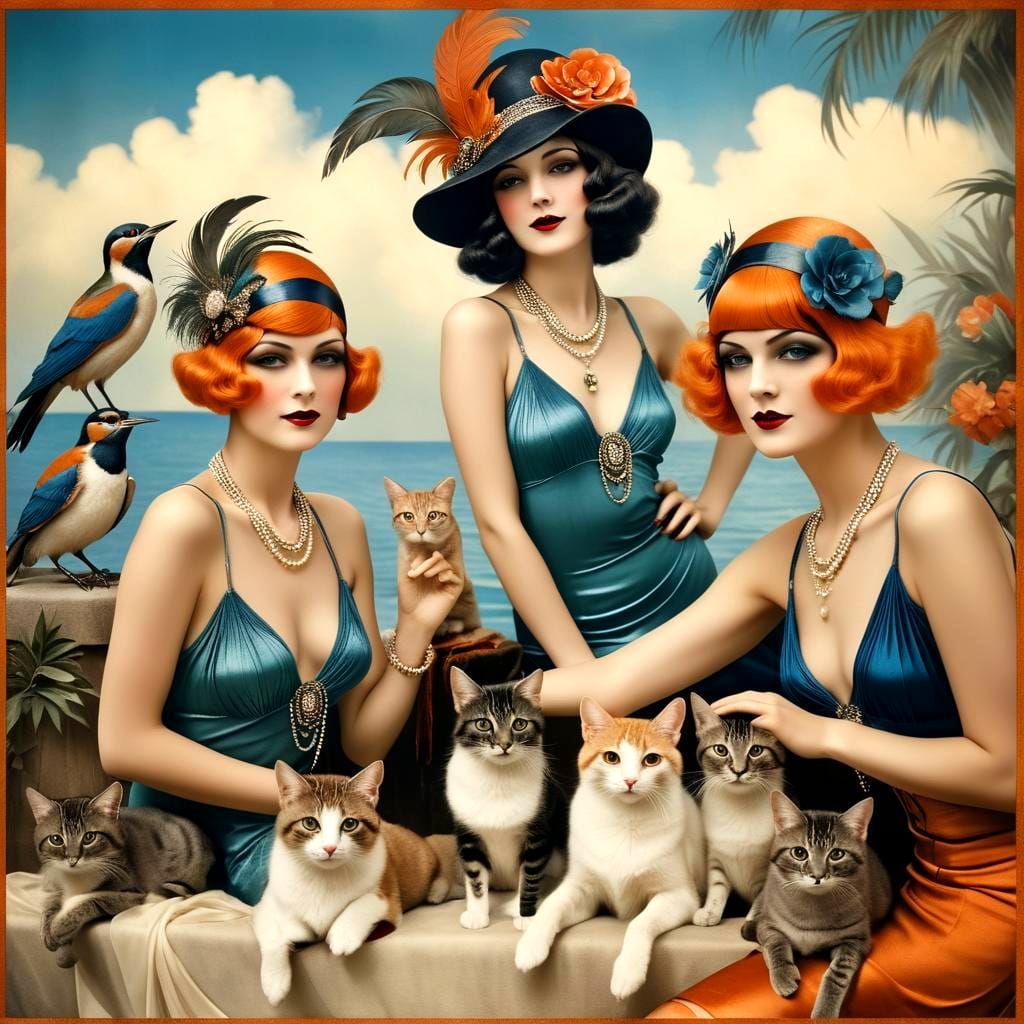 1920s Flappers in Surreal Photo, Ultra Quality
