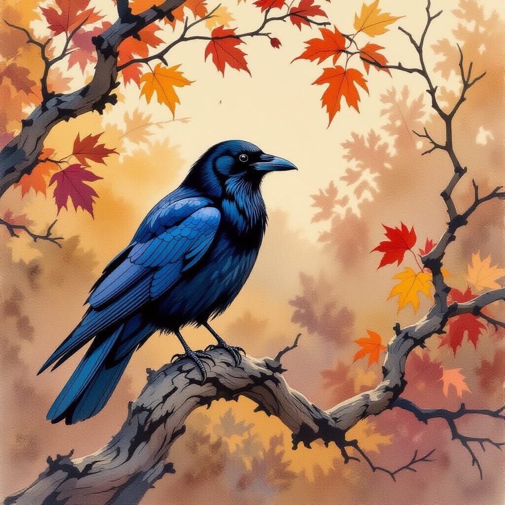 A cat on the windowsill, a crow outside the window. Autumn landscape, bright colors Professional photography, bokeh, natural lighting, canon... - Start Image 2