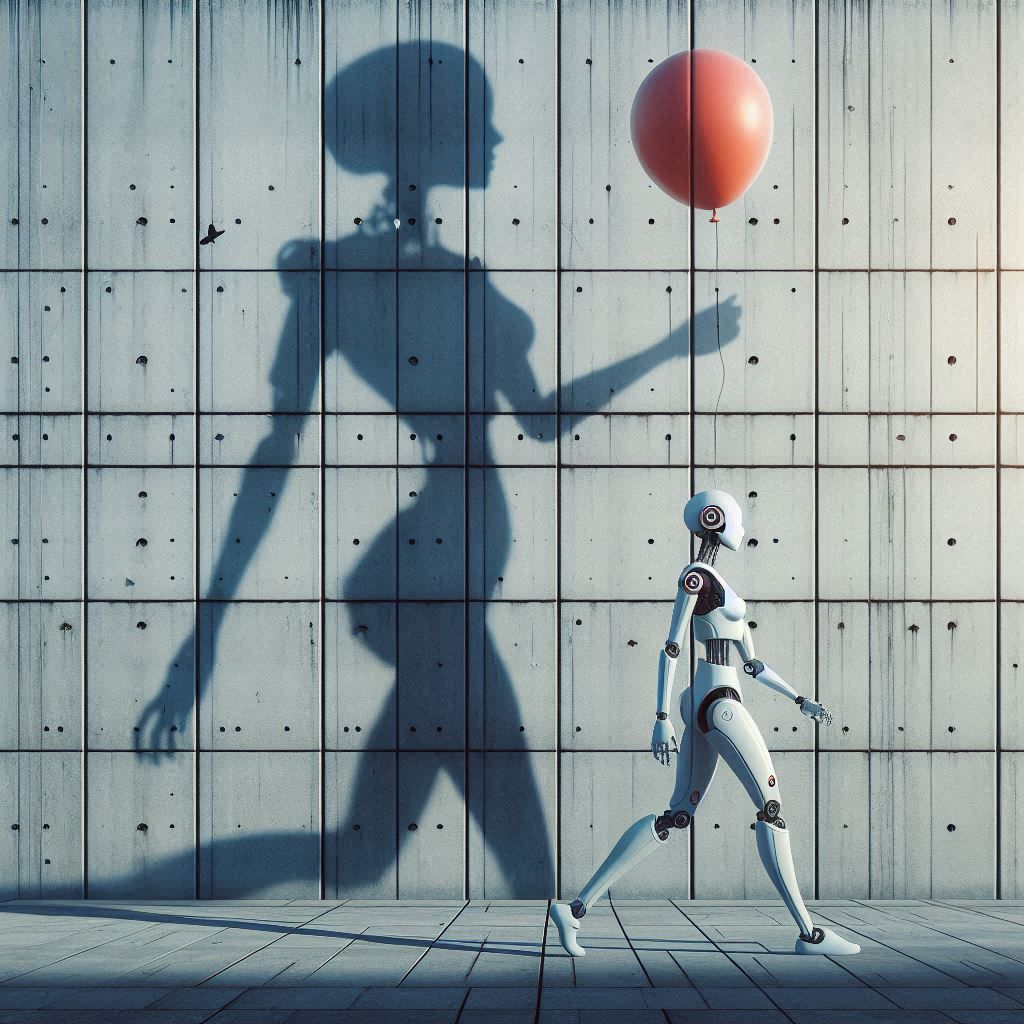 Android holding a balloon