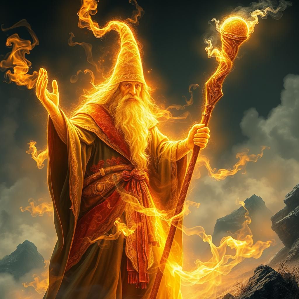 Energy Wizard in Fantasy Landscape