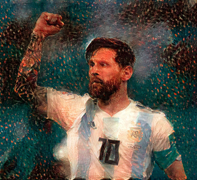 Lionel Messi in Vincent van Gogh's self-portrait style