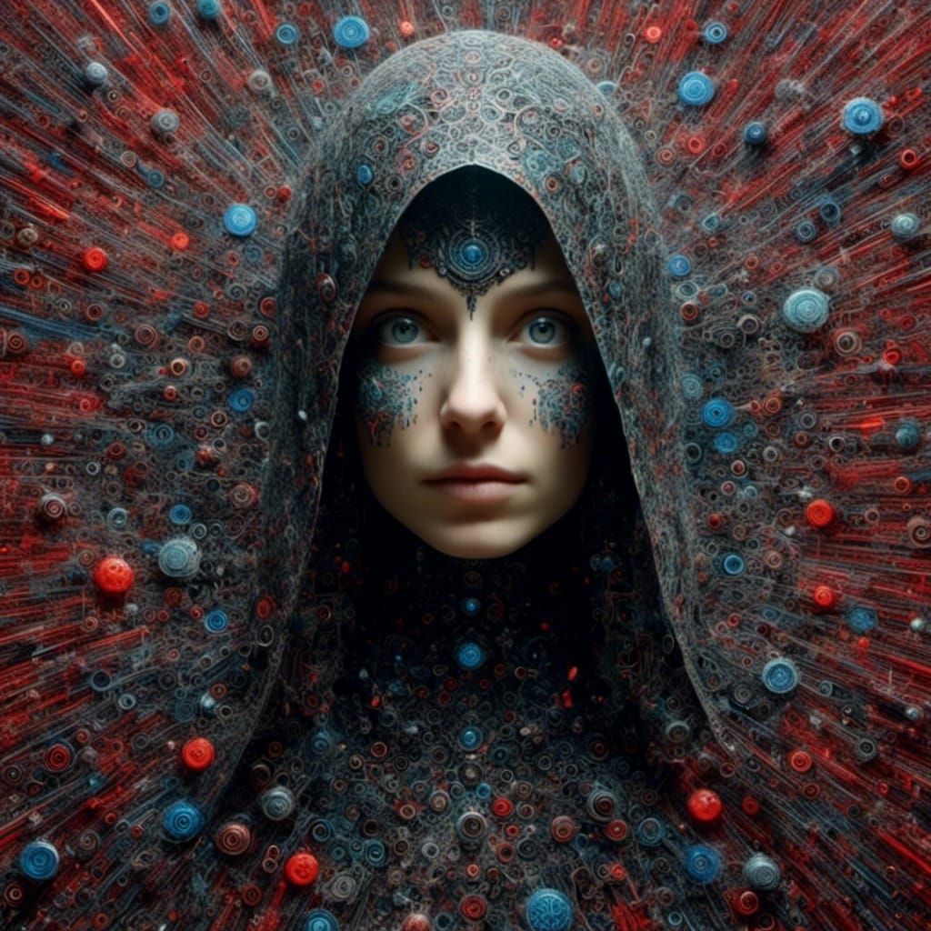 Cyberpunk Burqa Girl Superhero Landing with Nanites