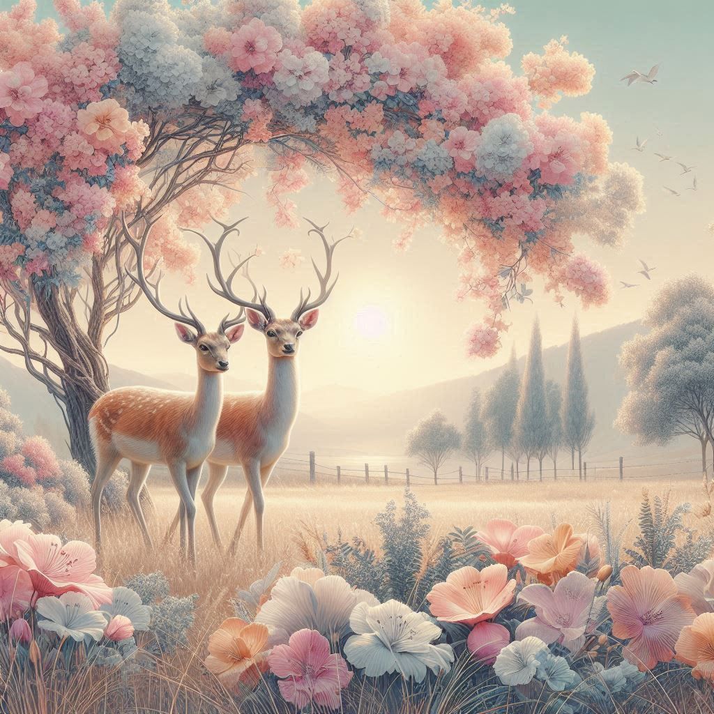 pastel colored deers