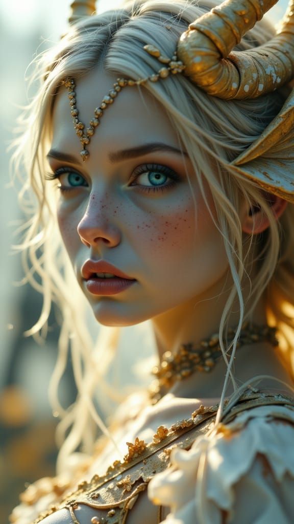 <lora:MJ6 Dark Oil Paint:1.0> <lora:Fallen Angels:1.0> A close-up of a beautiful fallen angel, blue eyes, her luminous skin radiating in dra...