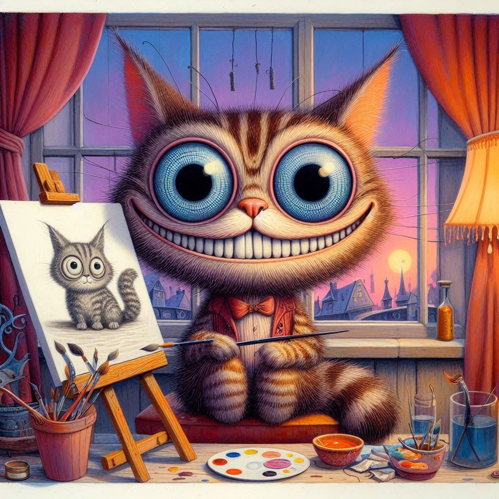 wide smile drawing himself