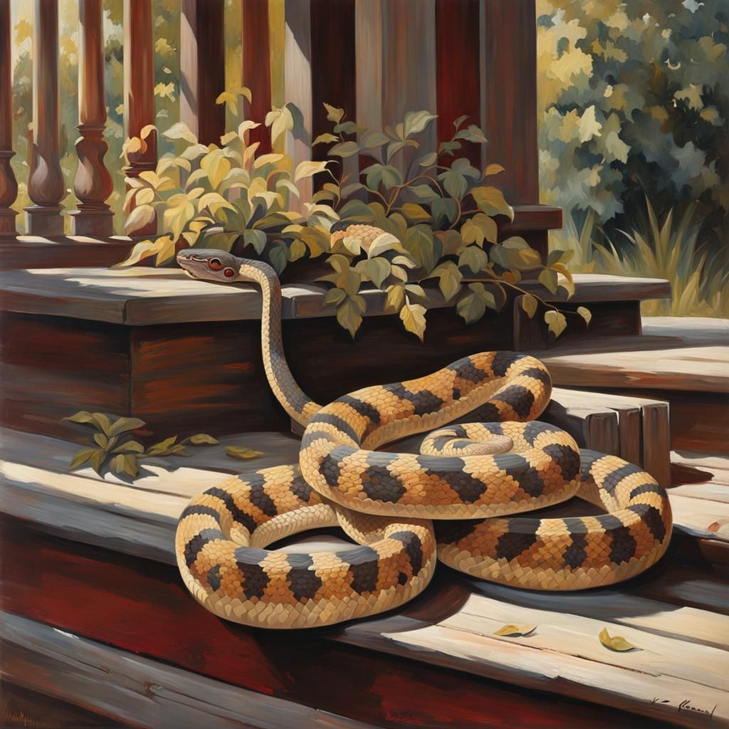 Oil painting on canvas of a rattlesnake