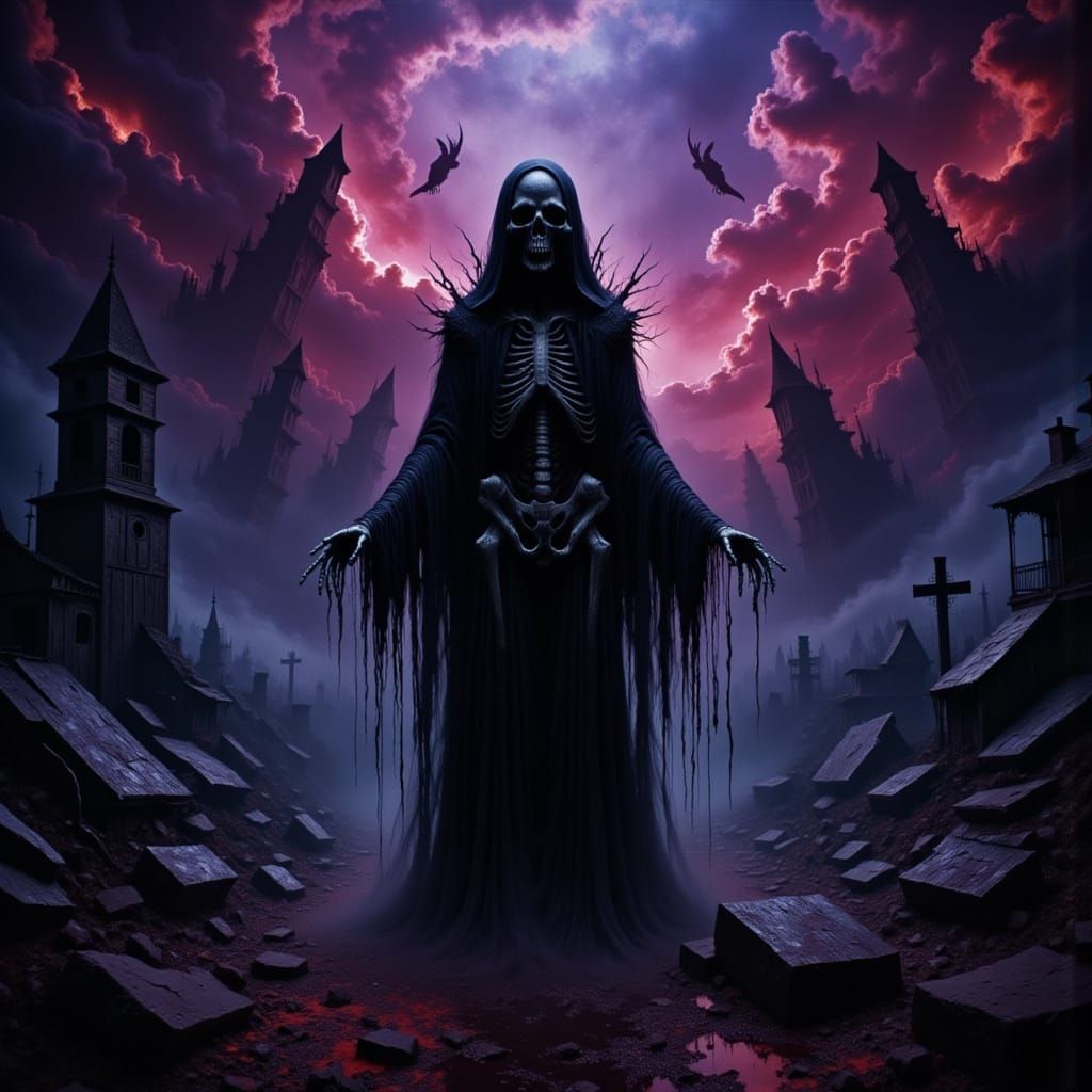 Skeletal Reaper in Fractured Celestial Landscape