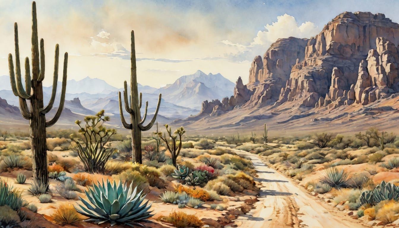 Adobe House in Desert Landscape, Folk-Tale Illustration