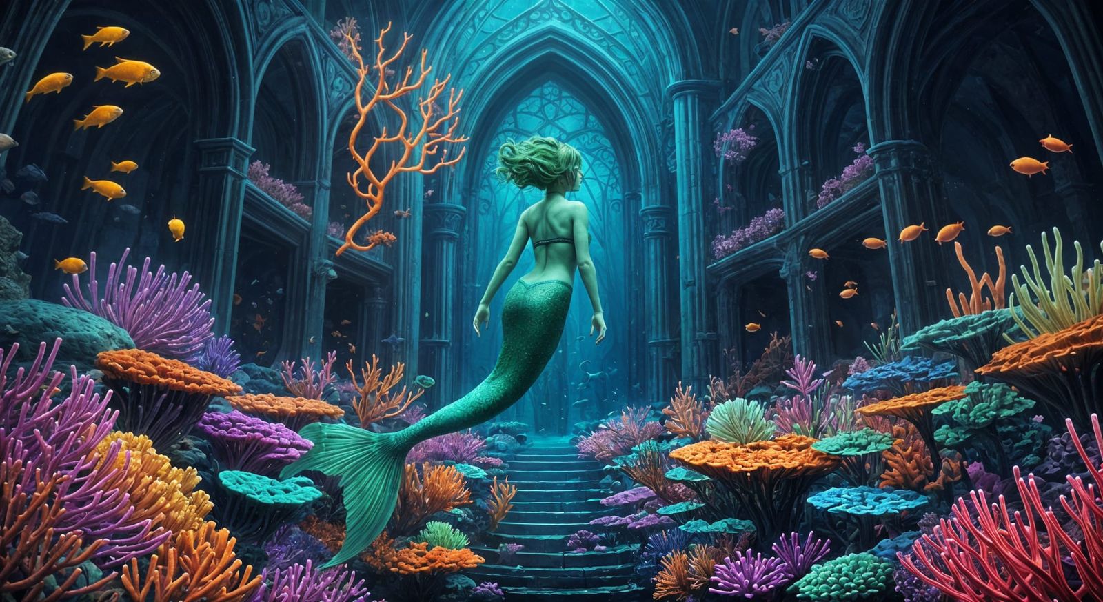 Green haired mermaid  by @Harley Knight