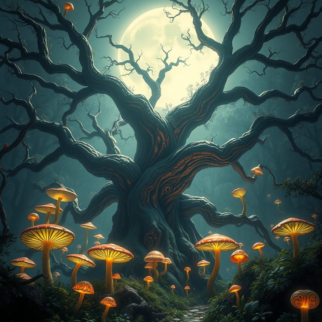 Moonlit Forest Sanctuary in Dreamlike Realism