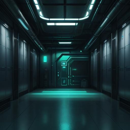 Minimalist Sci-Fi Storage Room with Metallic Containers