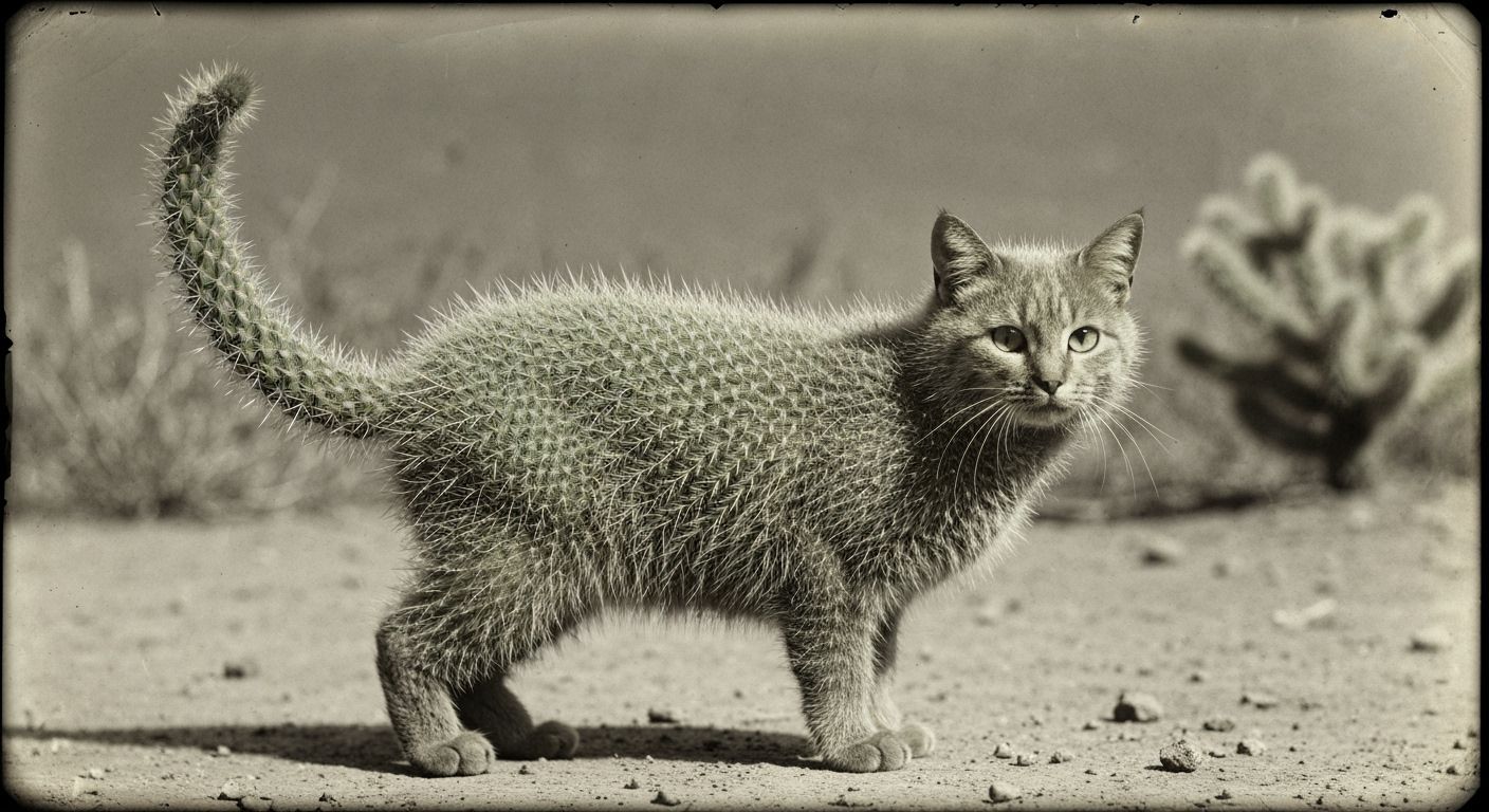 Cactus Cat: Masterful Plant Mimic in Desert Dayglo Hologram