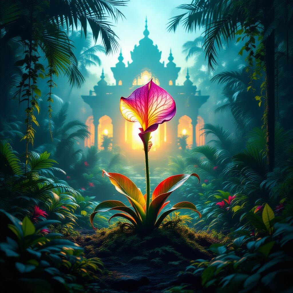 Mysterious Carnivorous Plant in Glowing Jungle Palace