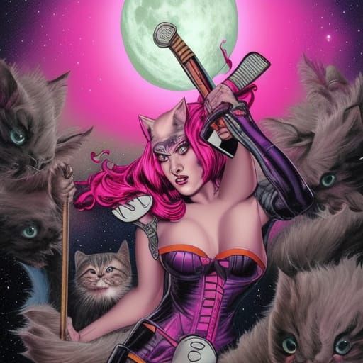 Kitty Girl with Axe Egirl with Pink Hair, Battles Cat Woman,...