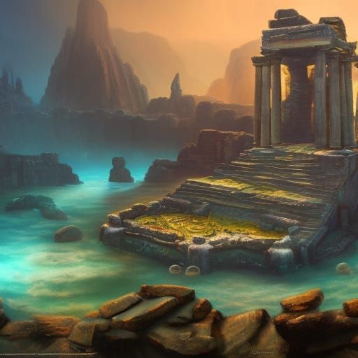Atlantean temple ruins under the sea