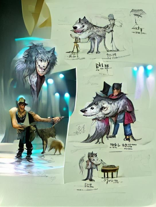 An entertainer and his pet wolf concept art