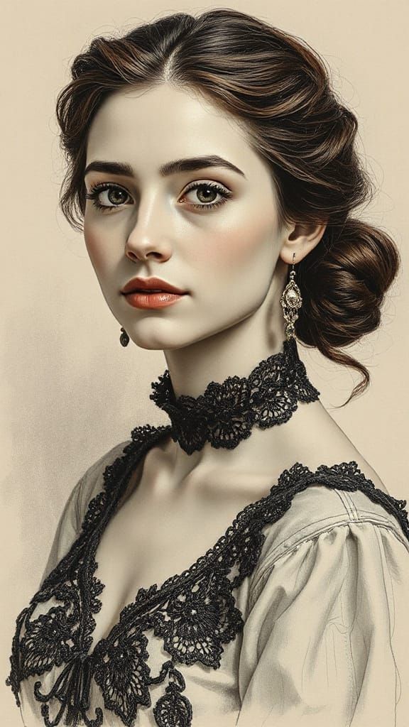 Elegant Woman in Graphite Portrait Sketch Style