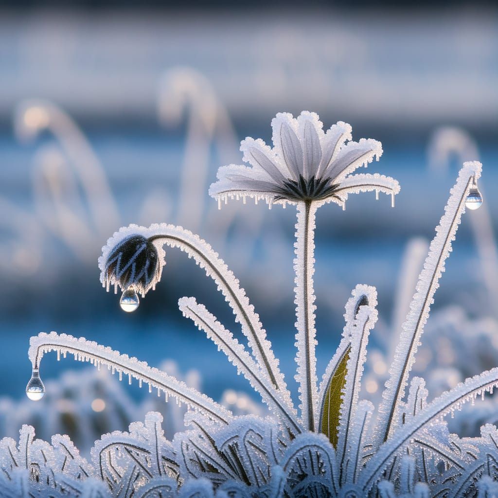 A frozen meadow at dawn - Ice Flowers  by @NUAT