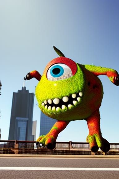 a monster going for a walk in the city