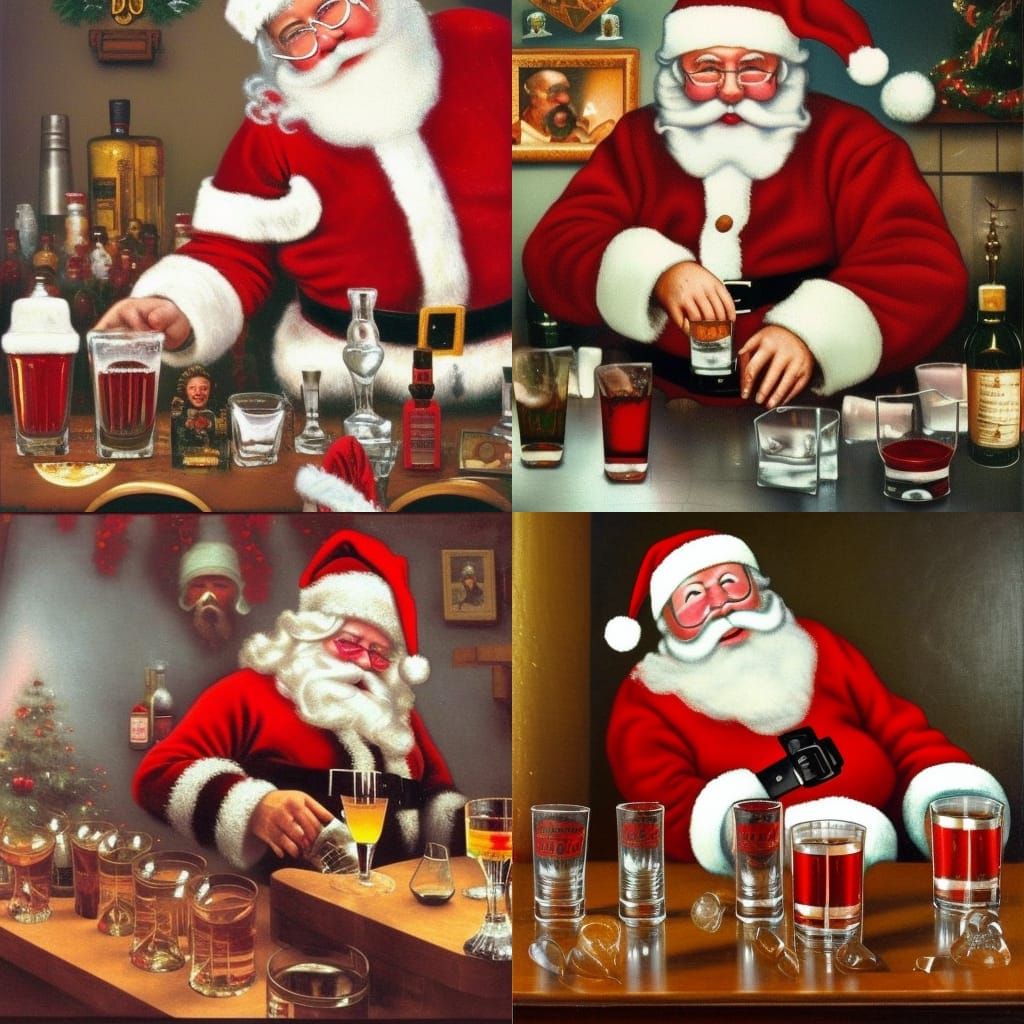 Santa Drinks Some Shots In Preparation For Christmas - Ai Generated 