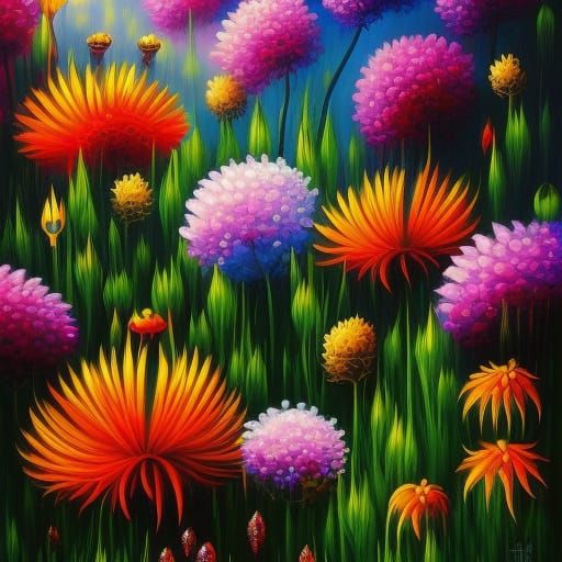 Fantasy Flowers in Mixed Media Style